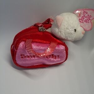 AURORA FANCY PALS CAT White In Pink And Red Bag CHARM Key Chain